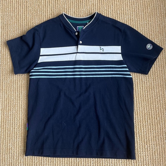Hazzys The Championships Wimbeldon Tennis Men’s SZ M Blue Navy Striped Shirt - Picture 1 of 9